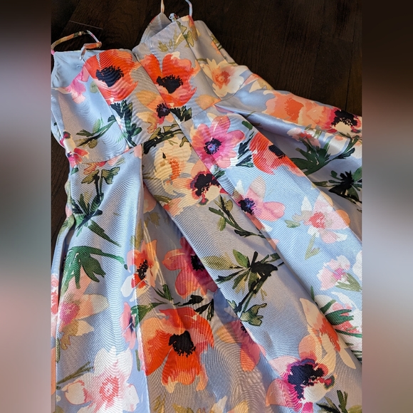 Eliza J Floral Blue Satin Cocktail Dress sz 12 - Picture 6 of 16